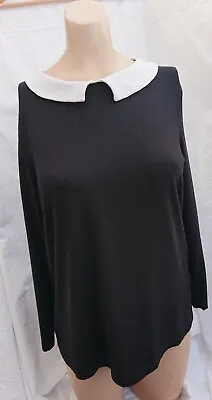 Buy Hobbs Black /White Top With  Peter Pan Collar , Size L • 22£