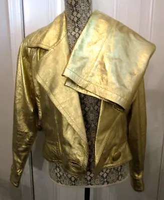 Buy Vtg Lillie Rubin Exclusive Moto Jacket Skirt Set Metallic Gold Leather Sz 10-14 • 319.68£