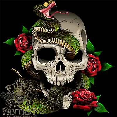 Buy Snake Skull With Roses Tattoo Style Mens T-Shirt 100% Cotton • 10.75£