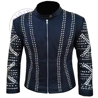 Buy Men Leather Western Jacket Cowboy Coat Leather Jacket  Black Studded Biker Style • 149.99£