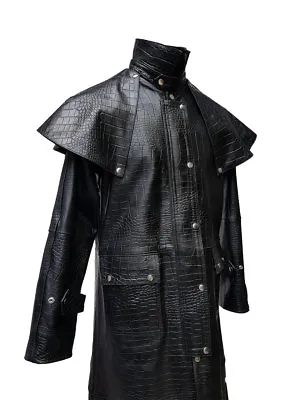 Buy Mens Black Alligator Crocodile Print Leather Duster Steampunk Trench Matrix Coat • 94.99£