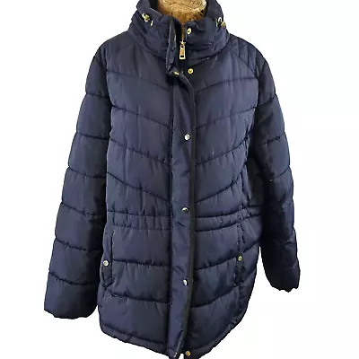 Buy GEORGE PUFFER COAT Jacket  22 Navy Blue Light Warm High Collar Mid Length Womens • 23.97£
