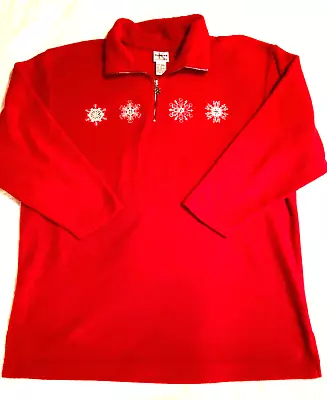 Buy Stephanie II Women XL Koret Red Pullover Fleece Snowflake 1/4 Zip Shirt Blouse • 21.26£