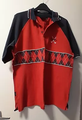 Buy Guinness Short Sleeved Polo Shirt, Red & Black With Pattern, Golf Theme, Size L • 10£