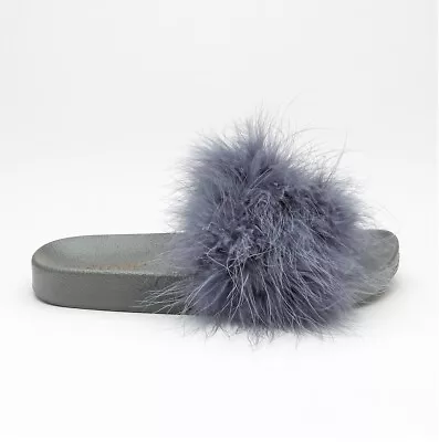 Buy Ladies Slippers Comfy Sandals Flip Flop Womens Flat Fur Fluffy Sliders Shoes Sz • 7.95£