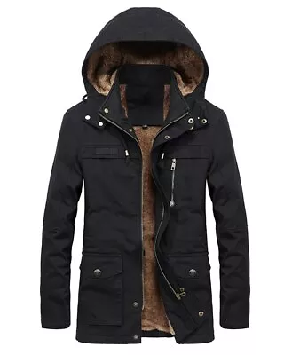 Buy Winter Jacket Men's Thicken Warm Fur Lined Hooded Parka Coat Fleece Long Outwear • 59.99£