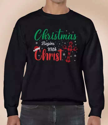 Buy Mens Christmas Begins With Christ Sweatshirt Xmas Eve Celebration Fashion Jumper • 15.75£
