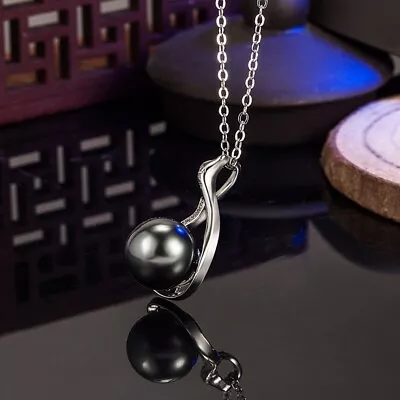 Buy Fashion  Natural Black Round South Sea Gift Shell Pearl Pendant Necklace Jewelry • 4.99£
