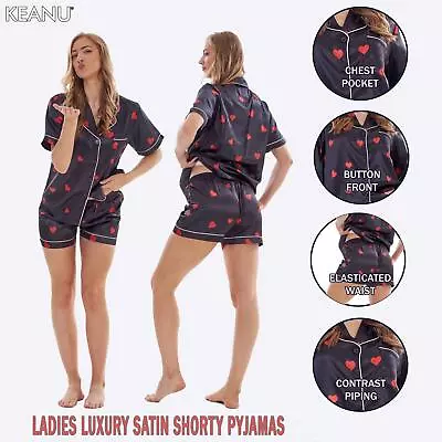 Buy Ladies Soft Silky Satin Short Shorty Designer Pyjama Set Stylish Loungewear Gift • 15.99£