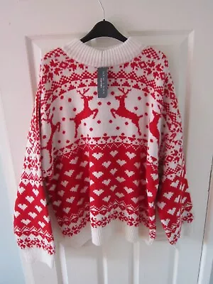 Buy New Look Curve Size L Jumper Red White Christmas Fairisle Large Nordic Scandi • 24.99£