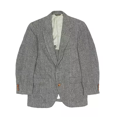 Buy Vintage HARRIS TWEED Blazer Tweed Jacket Black Wool 90s Chevron Mens S • 24.99£