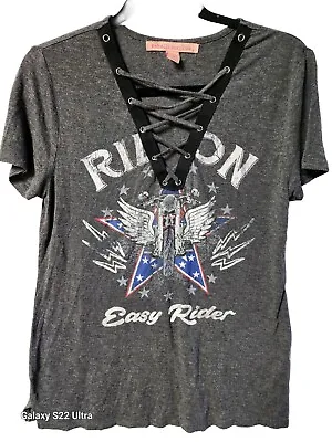 Buy Rebellious One Easy Rider Lace Up Graphic T-Shirt Medium • 13.94£