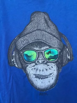 Buy Animal T Shirt 11-12yrs Monkey With Headphones Blue 100% Cotton • 3.99£