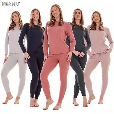 Buy Ladies Supersoft Stretch Ribbed Knit Lounge Set Loungewear With Pockets Pyjama • 18.99£