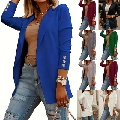 Buy Women Business Jackets Button Decor Blazer Ladies Long Sleeve Work Formal • 18.99£