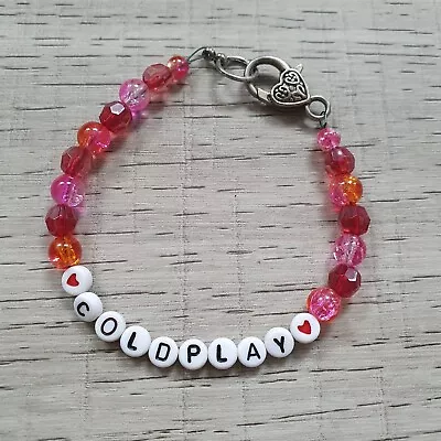 Buy Handmade Bracelet Coldplay Music Fan Merch Pink Red Heart Love Womens Beads Cool • 9.99£