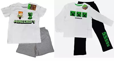 Buy Minecraft Creeper Kids Boys Pyjama Set PJ Nightwear Set, Short Or Long Sleeve • 8.14£