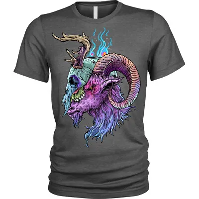 Buy Ram Skull T-Shirt Horn Gothic Metal Demon Unisex Mens • 11.95£