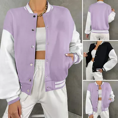 Buy Baseball Uniform Womens Autumn Button Casual Jacket Ladies Long Sleeve Cardigan • 19.37£