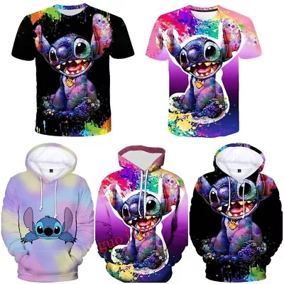 Buy Kids Adults 3D Lilo Stitch Hoodie Sweatshirt Jumper Hooded Top T-shirt Tee Gift • 10.42£