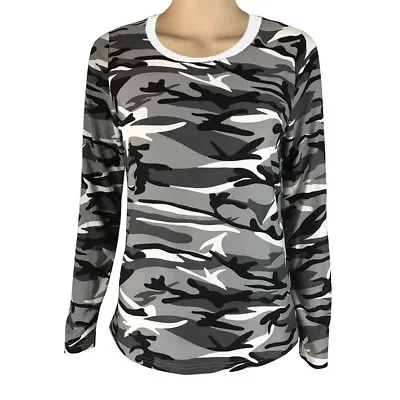 Buy Womens ARMY Camouflage Ladies Long Sleeve T-Shirts Sports Crew Neck Top Fitness  • 9.99£