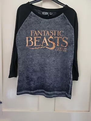 Buy Ladies Fantastic Beasts 3/4 Sleeved T Shirt. Size 10. Grey Ombre. Gold Print. • 1.99£