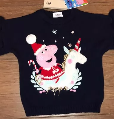 Buy Peppa Pig  Navy Unicorn Christmas Jumper Age  12-18 Month    NEW • 9.99£