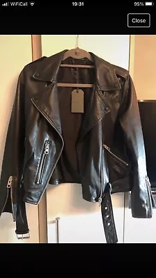 Buy All Saints Balfern Ladies Leather Biker Jacket Black Size UK 12 • 180£