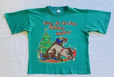 Buy TAZ Tasmanian Devil Vintage Green Christmas Holiday T Shirt Rylor Aus Size XL • 21.90£