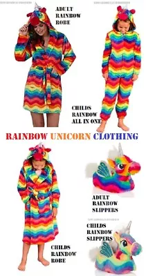 Buy Ladies, Girls & Childs Rainbow Unicorn Robe, Slippers, Clothing, All In One Bath • 19.99£