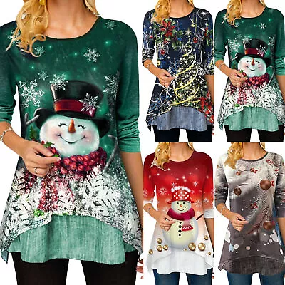 Buy Womens Christmas 3D Snowman Long-Sleeve T-Shirt Blouse Xmas Party Pullover Tops  • 7.79£