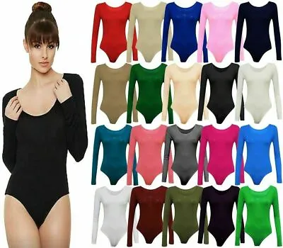 Buy Women Long Sleeve Leotard Bodysuit Top Ladies Stretch Body Top Tee Shirt Uk8-26 • 7.99£