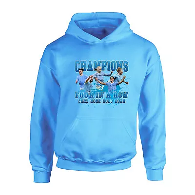 Buy Childrens 2024 CITY Champions Of England Hoodie 4 In A Row Fanmade Players Squad • 22.95£