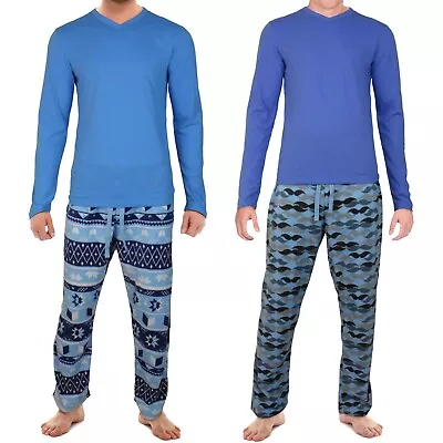 Buy Mens Pyjama Set  Cotton L/S Top Fleece Pant Size XL & XXL  2XL PJS Nightsuit Set • 9.99£