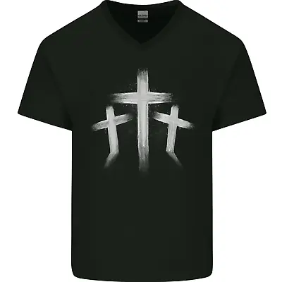 Buy Three Gothic Crosses Grunge Mens V-Neck Cotton T-Shirt • 9.99£