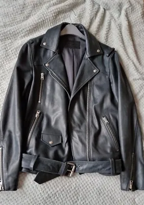 Buy AllSaints Eline Black Oversized Leather Biker Jacket Size M • 139£