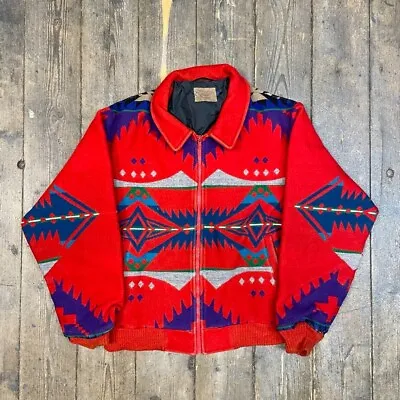 Buy Pendleton Bomber Jacket Tribal Vintage Aztec Wool Coat, Red, Mens Medium • 300£