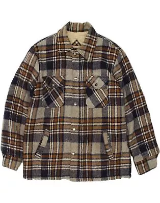Buy VINTAGE Mens Sherpa Jacket UK 38 Medium Grey Check Wool AI04 • 39.95£