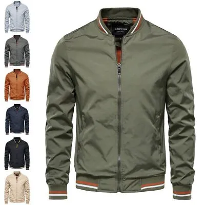 Buy Men Bomber Jacket Long Sleeve Jackets Mens Full Zip Spring Lightweight Thin Gift • 9.16£