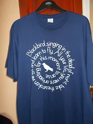Buy Beatles Blackbird Song T Shirt Size Xxl Navy Blue Worn Once • 2.99£