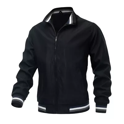 Buy Men Jacket Black Fashion Autumn Winter Stand Collar Casual Zipper Jacket Outdoor • 14.99£
