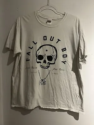 Buy Fall Out Boy Headdress Skull Mens Off White Shirt Pop Punk Save Rock Roll Emo XL • 7.99£
