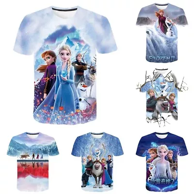Buy Kids Frozen Anna Elsa Princess Casual Short Sleeve T-Shirt Tee Top Xmas Gift UK • 5.99£