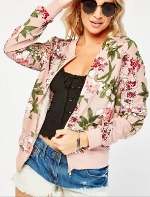 Buy Floral Bomber Jacket, Lightweight  New Size 14-16 Dusky Pink/floral • 19.99£