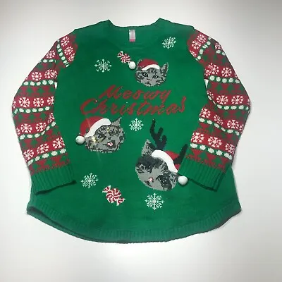 Buy NOBO No Boundaries Sweater Juniors Size XXL Green  Meowy Christmas  Light Up • 24.56£