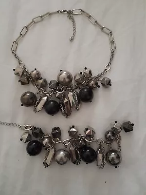 Buy Faith Jewellery  Black & Silver Colour Chunky Gothic Biker Necklace And Bracelet • 2.99£