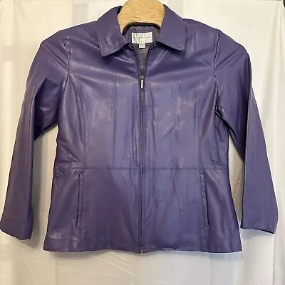 Buy Worthington Womens Size XL Purple Genuine Leather Full Zip Jacket • 20.79£