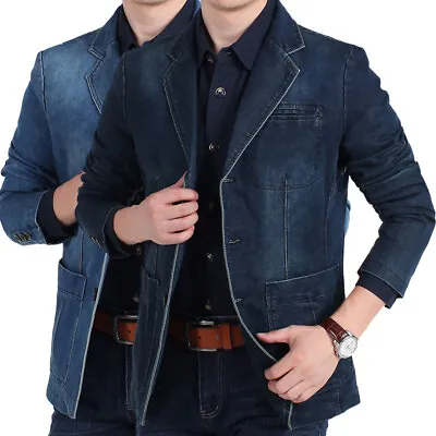 Buy Mens Denim Blazer Jacket Casual Jeans Coat Jacket Single-Breasted Plus Size • 34.78£
