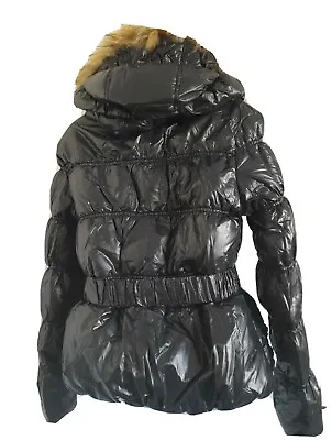 Buy Choklate Black Puffer Jacket With Fur Hood Medium Size • 40£