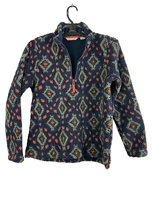 Buy Orvis Jacket Womens Small Sherpa Fleece Snow River 1/4 Zip Pullover Navy Print • 19.19£